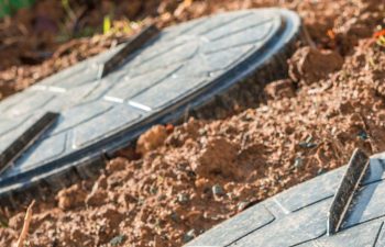 close up on three septic tanks for domestic wastewater treatment